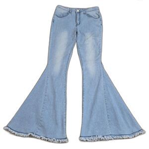 Altar'd State Bell Bottom Jeans M Light Wash Flare Frayed Hem Retro Boho
